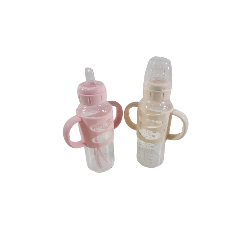 Dr. Brown’s Wide-Neck Sippy Bottles with Silicone Handles 2 Pack, Spout, Light Pink/Ecru, 9 oz/270 ml