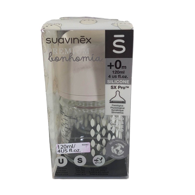 Suavinex Bonhomia Glass Bottle, Beige, 4oz