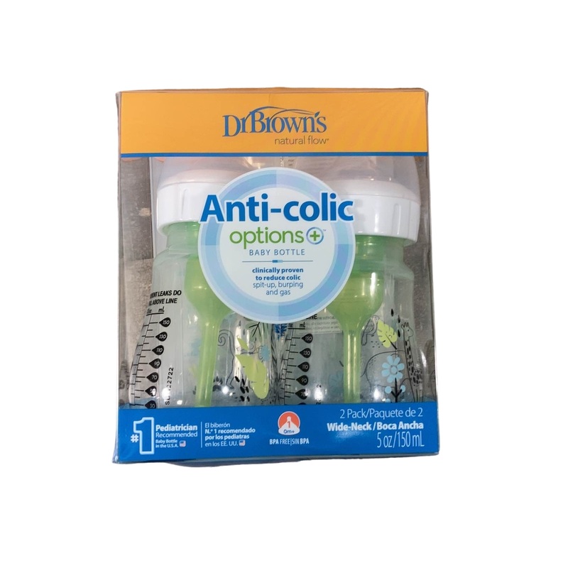 Dr. Brown’s Options+ Anti Colic Wide Neck Bottles 2-Pack, Jungle, 5 oz/150 ml