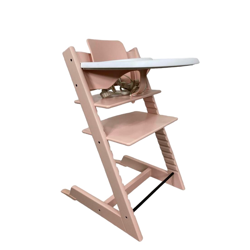 Stokke Tripp Trapp High Chair with Baby Set and Tray, Serene Pink, White