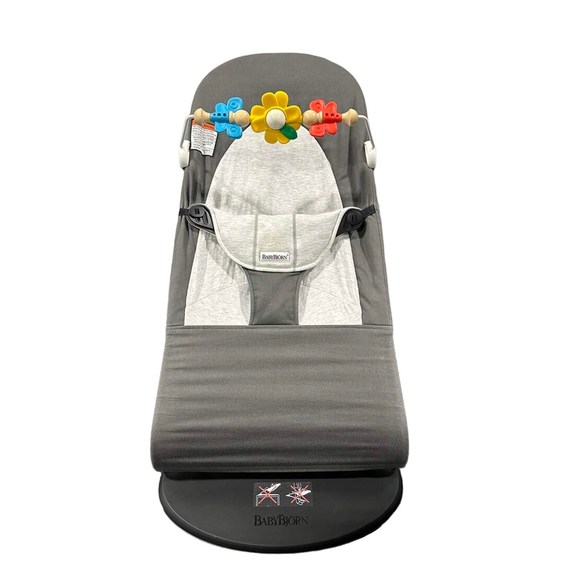 BabyBjorn Bouncer Balance with Toy Bar, Dark Grey/Grey, Black Frame