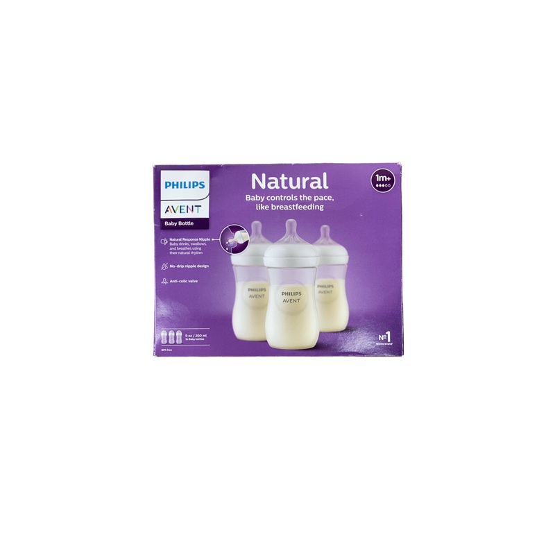 Philips Avent Natural Baby Bottles, 3 Pack, 9oz, Clear