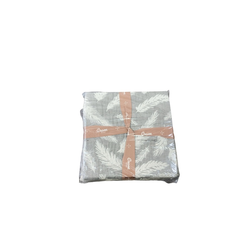 Crane Baby Cotton Muslin Jacquard Blanket, Grey Feather