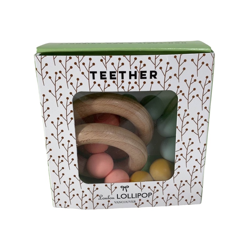 LouLou Lollipop Silicone And Wood Teether, Rainbow