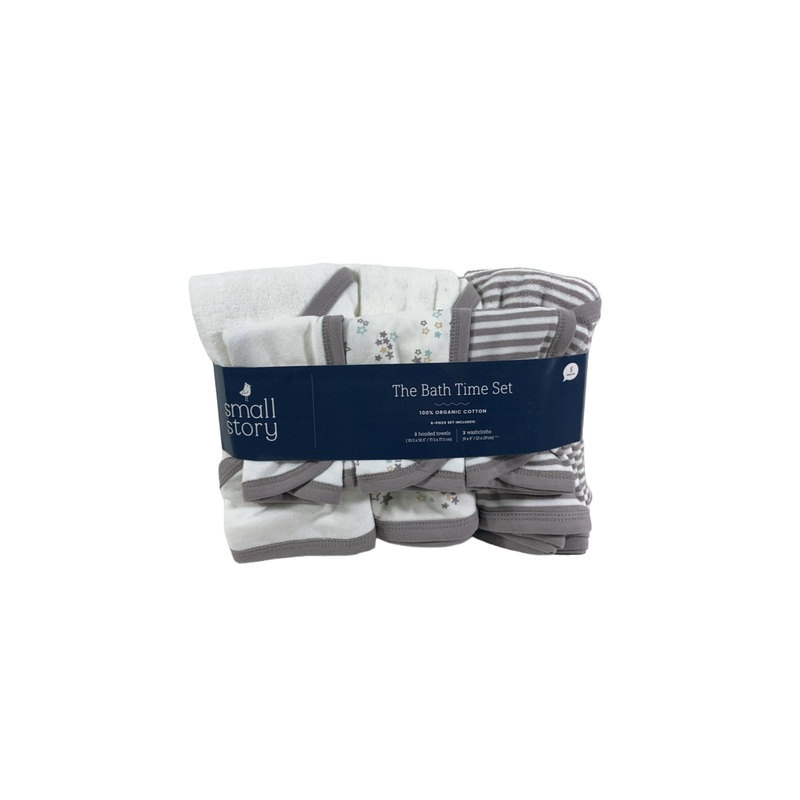 Small Story Bath Time Set 6 Piece, Grey Stripe