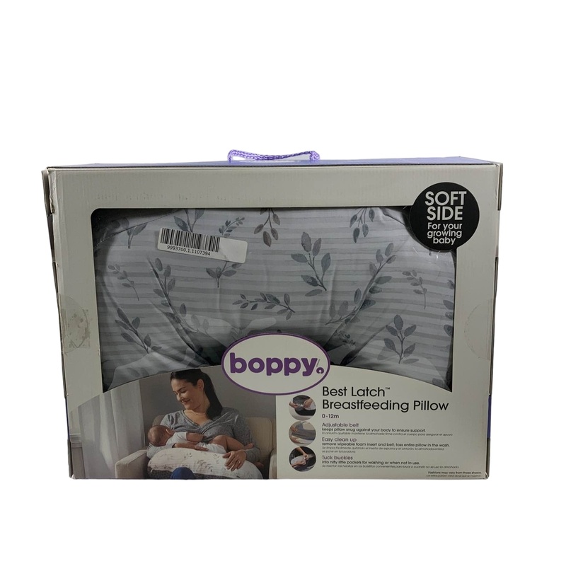 Boppy Best Latch Breastfeeding Pillow, Grey Leaf Stripe