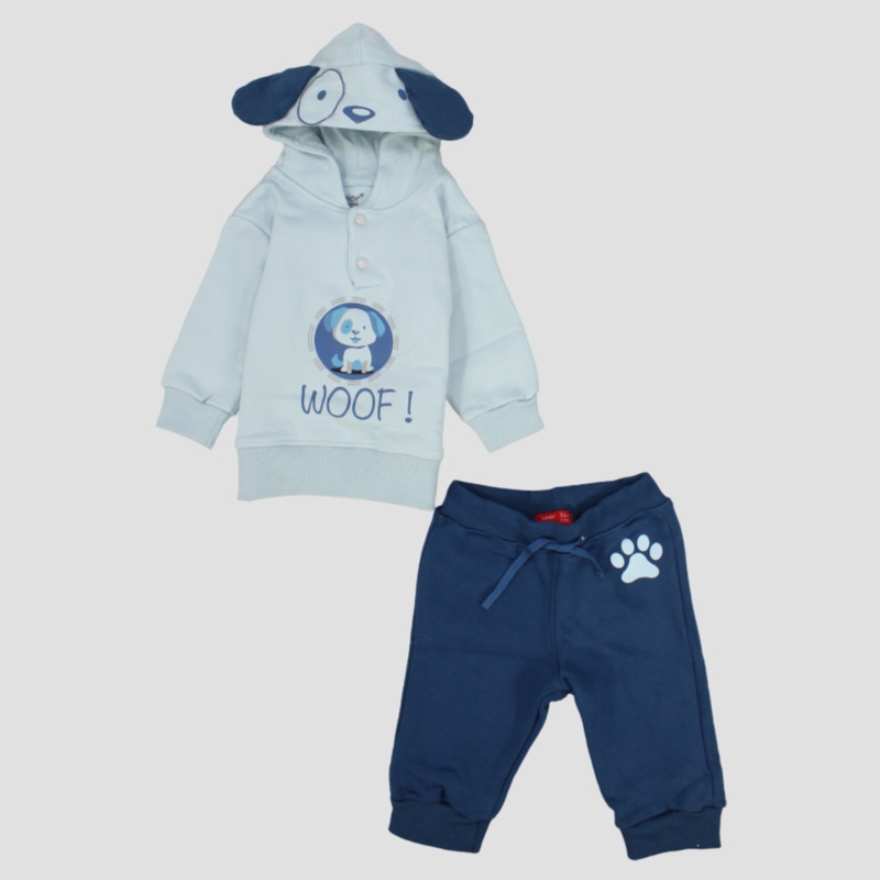 Cute Woofing Puppy Long-Sleeved Fleeced Hooded Pajama