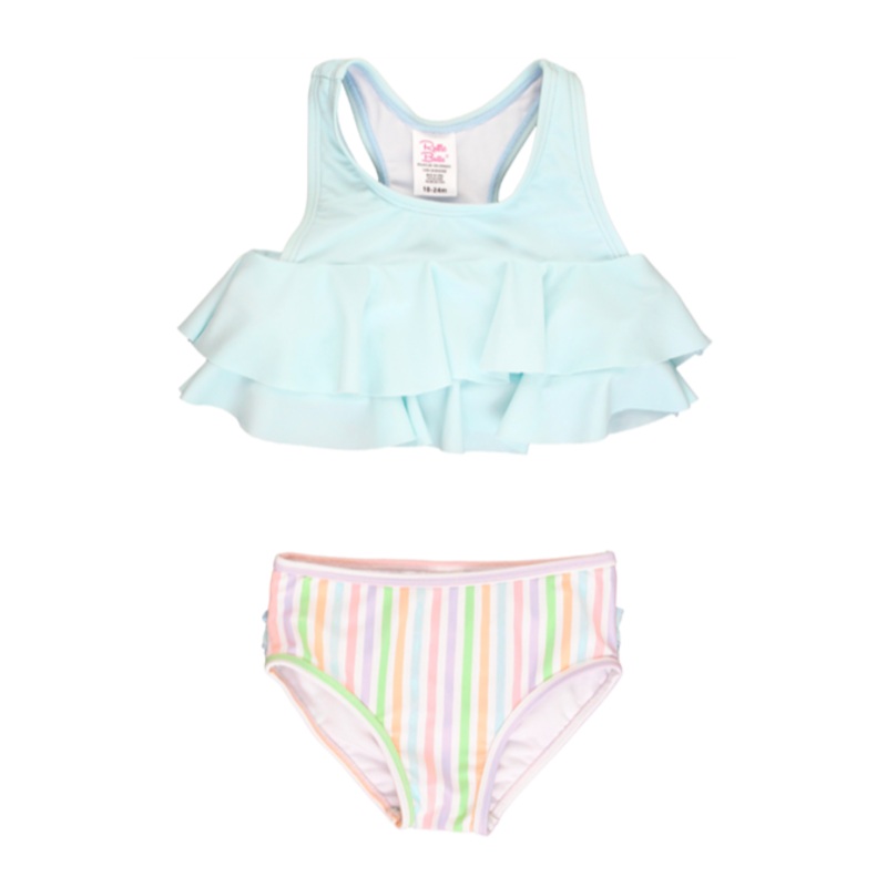 Pale Rainbow Stripe Seersucker Flounce Bikini