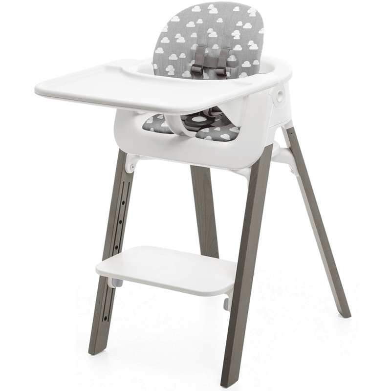 Stokke Steps Complete High Chair with Cushion – White/Hazy Grey/Grey Clouds