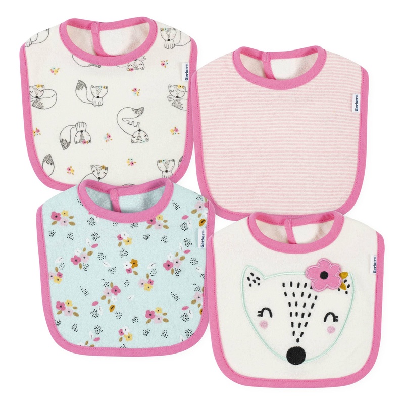 4-Pack Baby Girls Fox Bibs