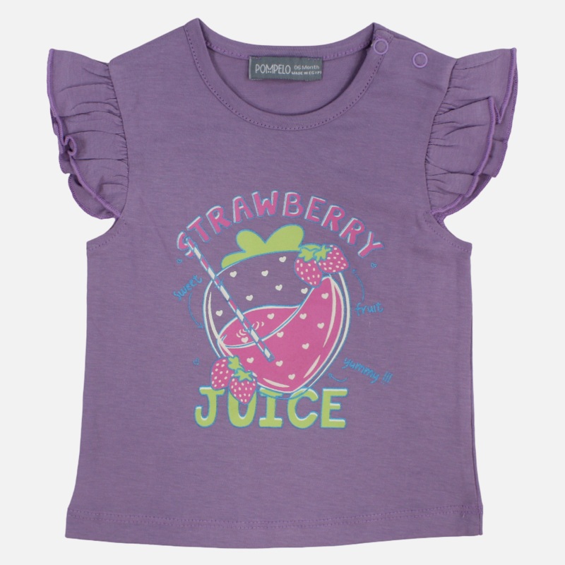 Baby Girls Cotton T-Shirt – Purple with Strawberry Juice Print
