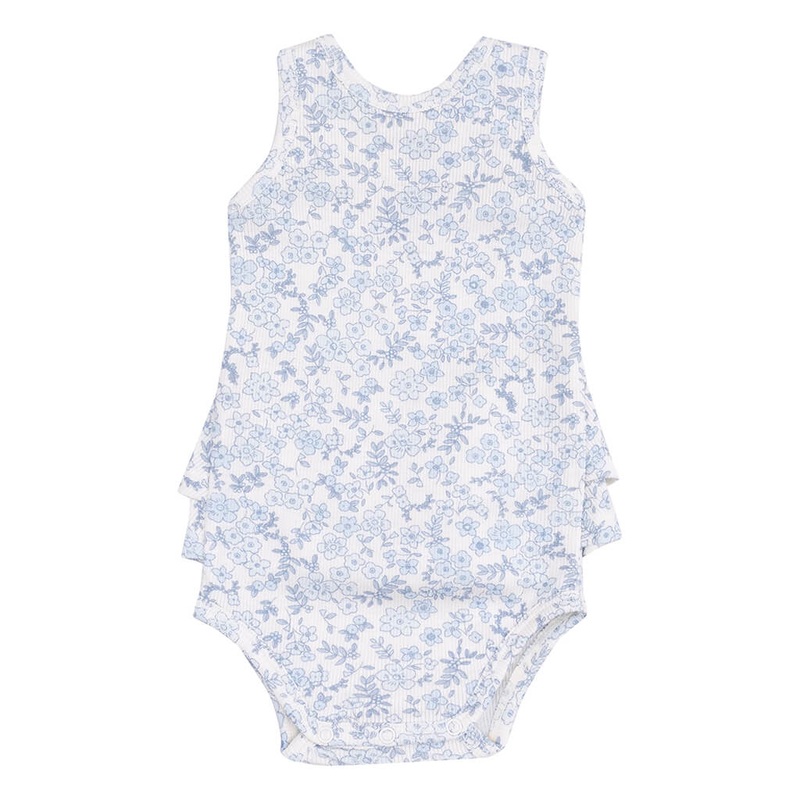 Blue Calico Floral Ruffle Tank Bubble