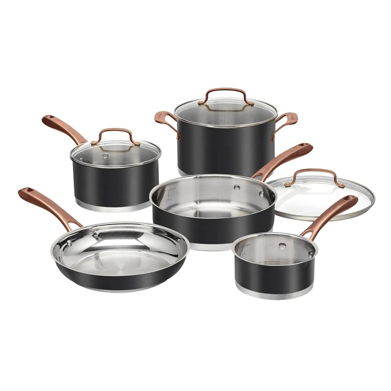 8pc Classic Matte Stainless Steel Cookware Set Black Blush Bronze Handles (See Description)