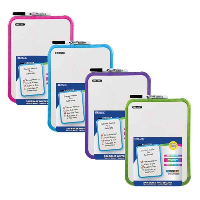 BAZIC Asstd Color 8.5″ X 11″ Dry Erase Board w/ Marker