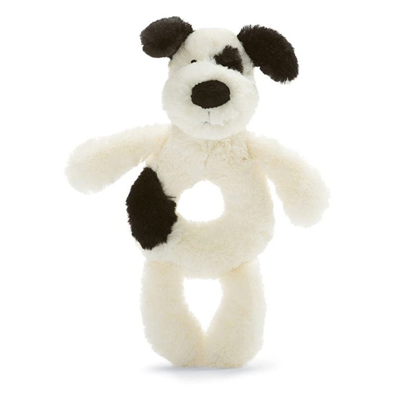 Jellycat Ring Rattle – Bashful Black and Cream Puppy