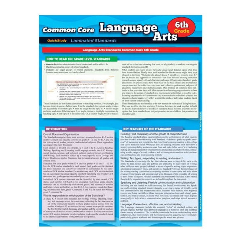QuickStudy: Common Core State Standards Language Arts (6th grade)