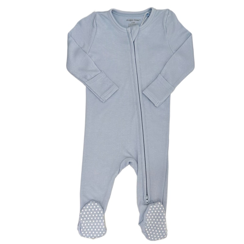Ribbed 2 Way Zipper Footie – Subdued Blue