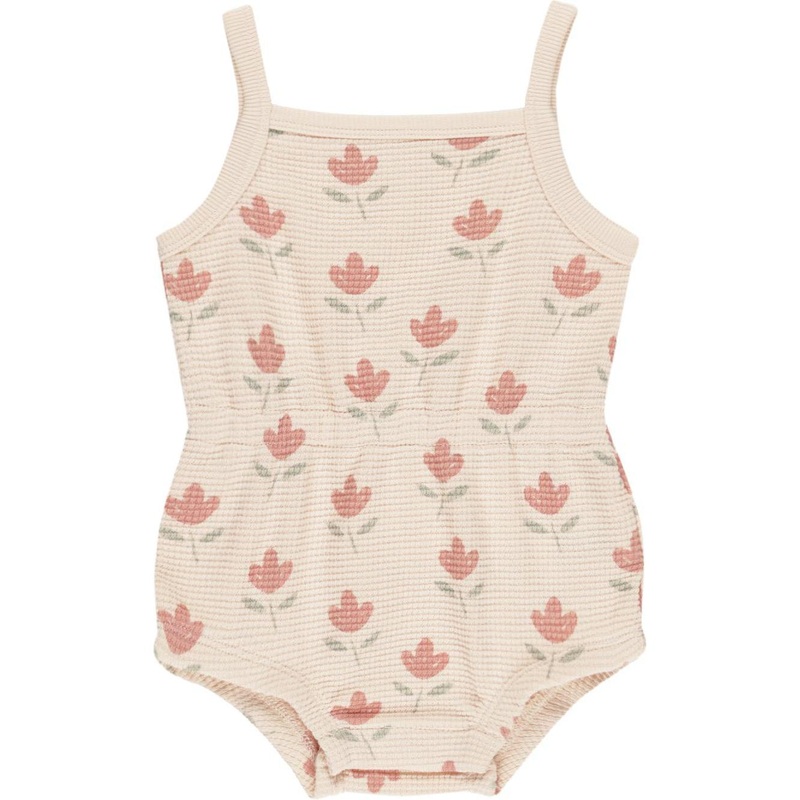 Quincy Mae Waffle Cinch Romper || Tulips