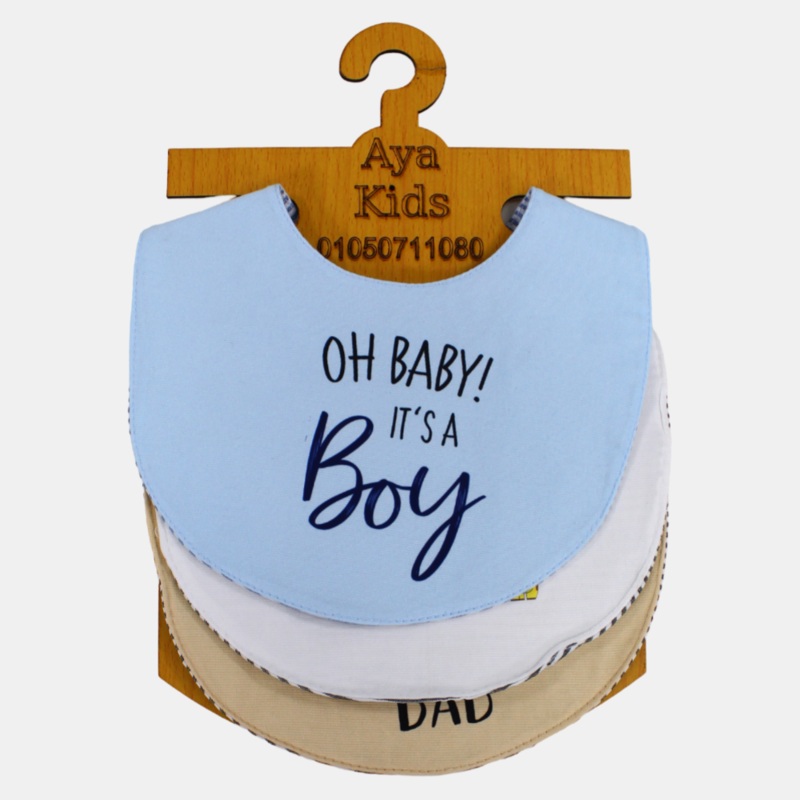 Baby Boys’ Cotton Bibs  Pack of 3  “Oh Baby, Its a Boy”