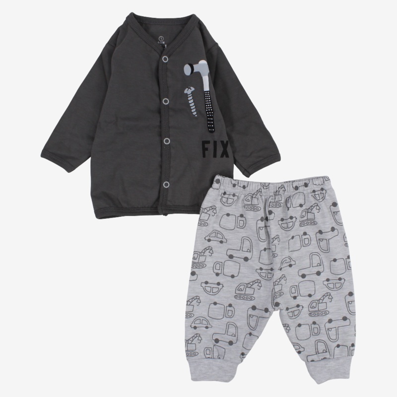 Baby Boys Cotton Pajama  Cars & Tools Print  Grey