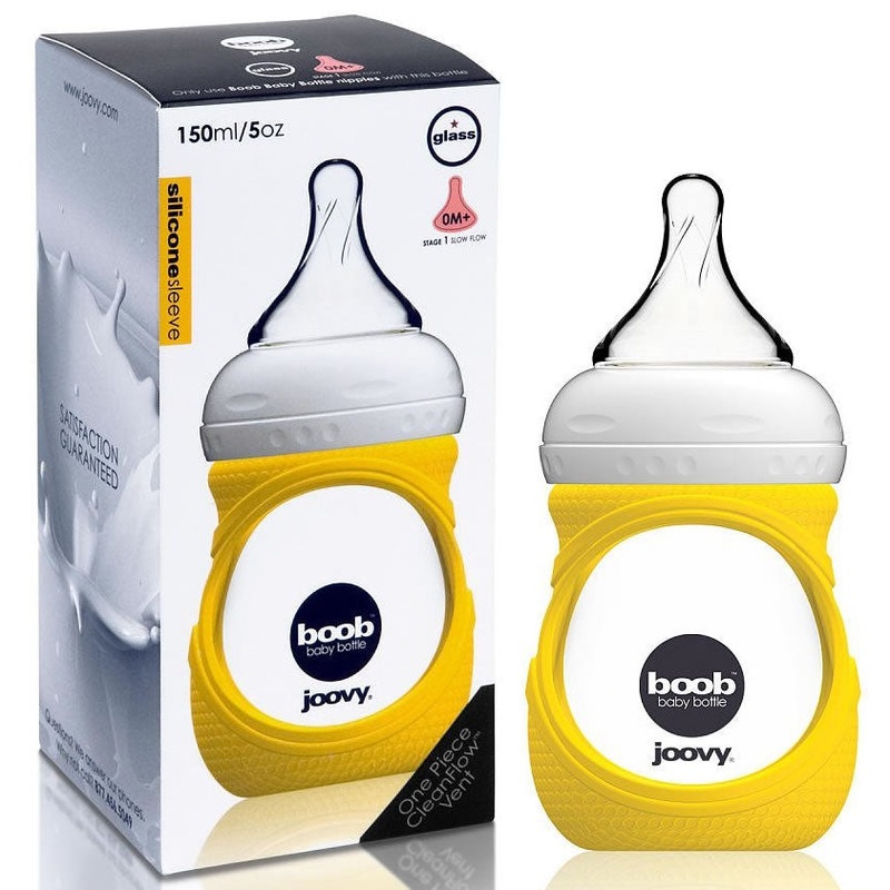 Joovy Boob Glass Bottle with Sleeve, 5 oz – Yellow