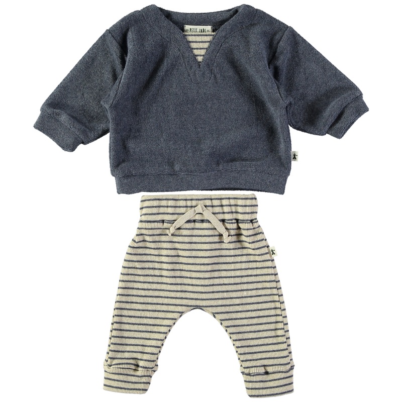 Petit Indi (Made in Spain) – Long Sleeve + Pant Set – Blue Stripe