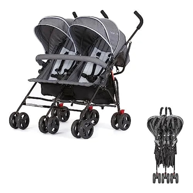 Volgo Twin Umbrella Stroller – Dark and Light Grey