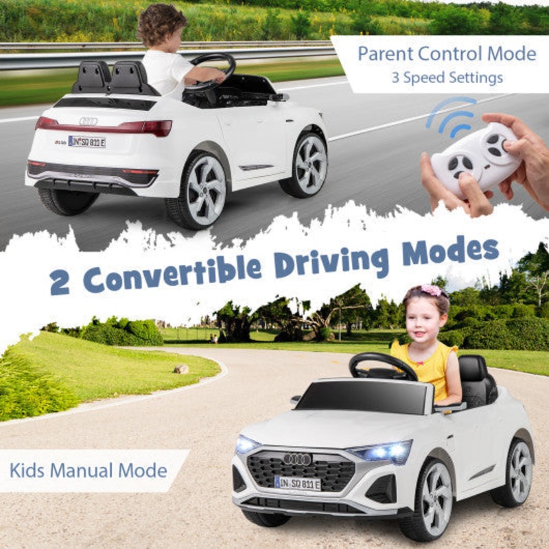 12V Kids Ride on Car Licensed Audi SQ8 With Remote Control and 3 Speeds-White