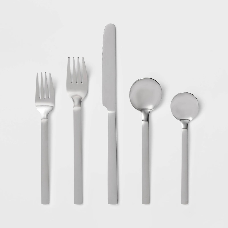 30pc Squared Straight Flatware Set with Caddy