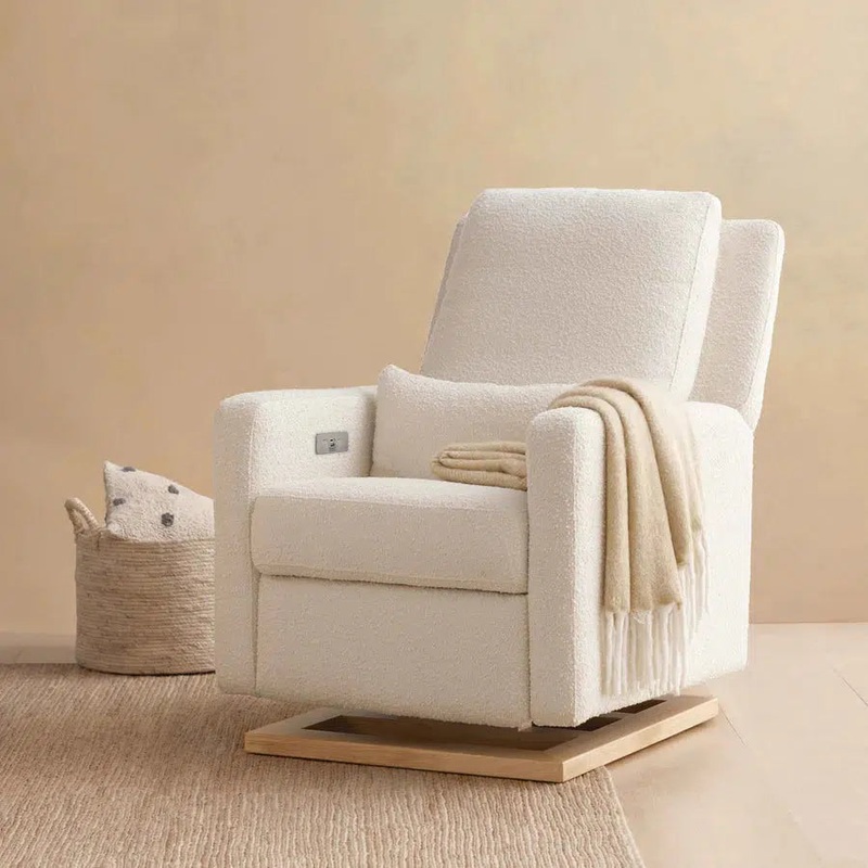 Babyletto – Sigi Electronic Glider + Recliner – Ivory Boucle with Light Wood Base