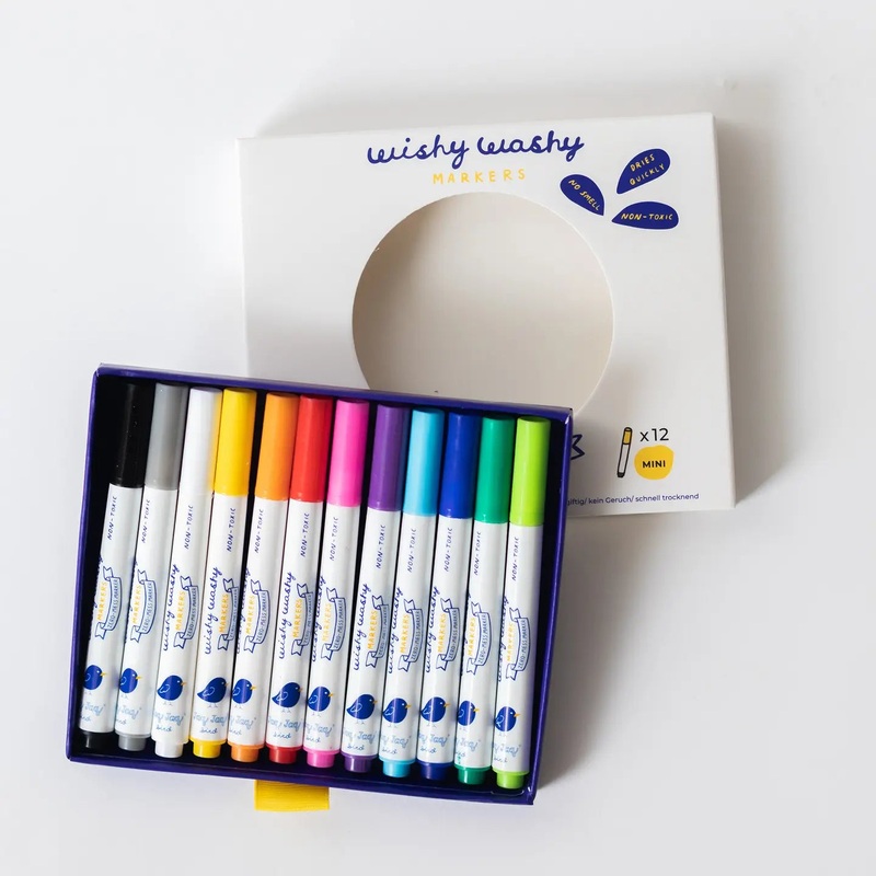 Jaq Jaq Bird Wishy Washy Markers Mini – Set of 12 Assorted Colors