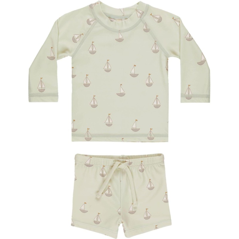 Quincy Mae Finn Rashguard + Short Set || Sailboats