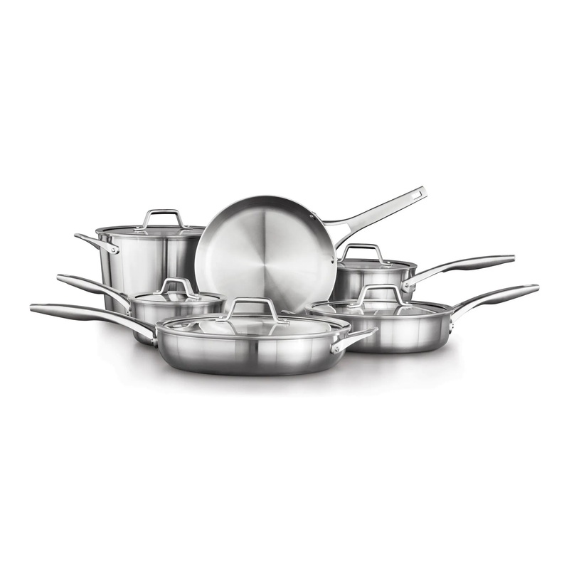 Premier Stainless Steel 11pc Set: Cookware Set with Tempered Glass Lids, Dishwasher-Safe, Induction Compatible