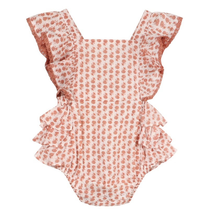 Vienna Floral Printed Dotted Dobby Baby Romper