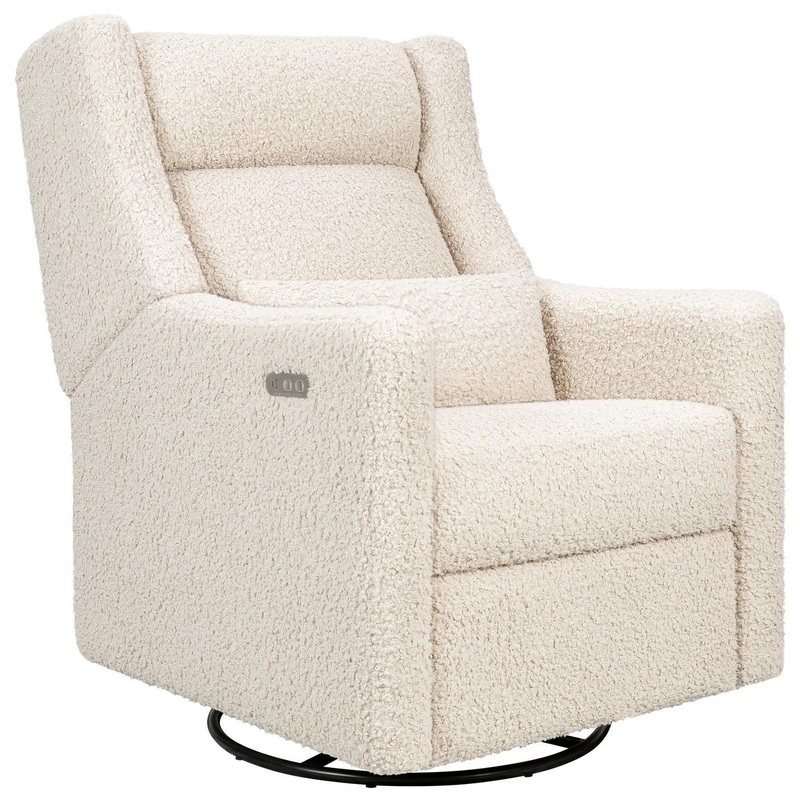 Babyletto Kiwi Plus Electric Recliner Swivel Glider w/ Adjustable Headrest + USB Port – Almond Teddy Loop