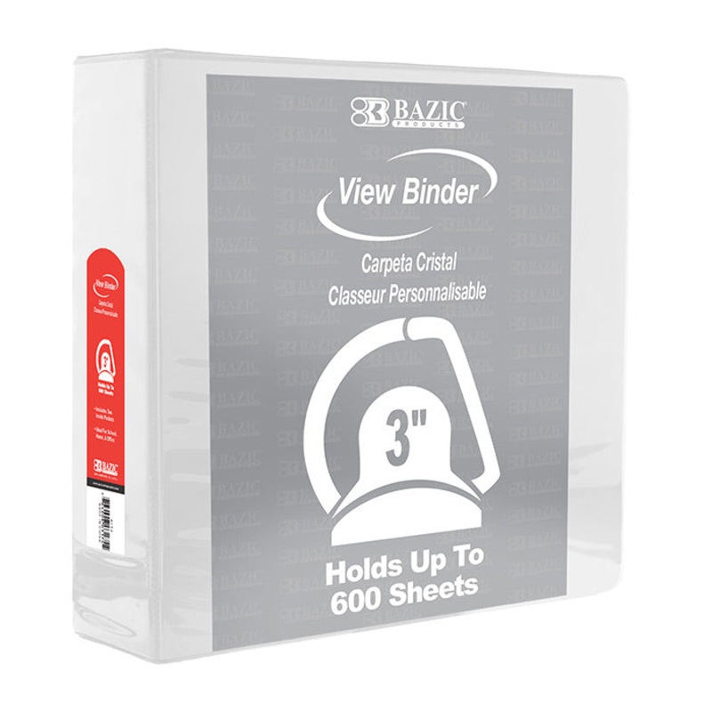 BAZIC 3″ White Slant-D Ring View Binder w/ 2-Pockets