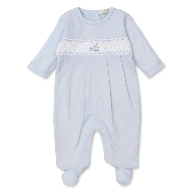 Kissy Kissy Hand Smocked Footie Boat Light Blue