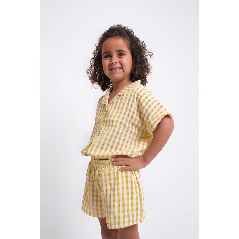 Yellow Checkered Short-Sleeved Shirt