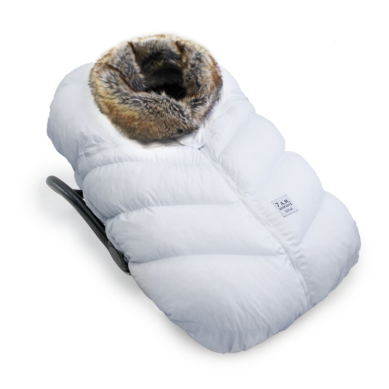 7 AM Car Seat Cocoon – Tundra White Faux Fur (0-12M)