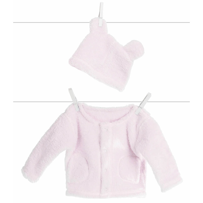 Little Giraffe Warm & Fuzzy Cardigan + Cap in Blue, 6-9 Months in Pink