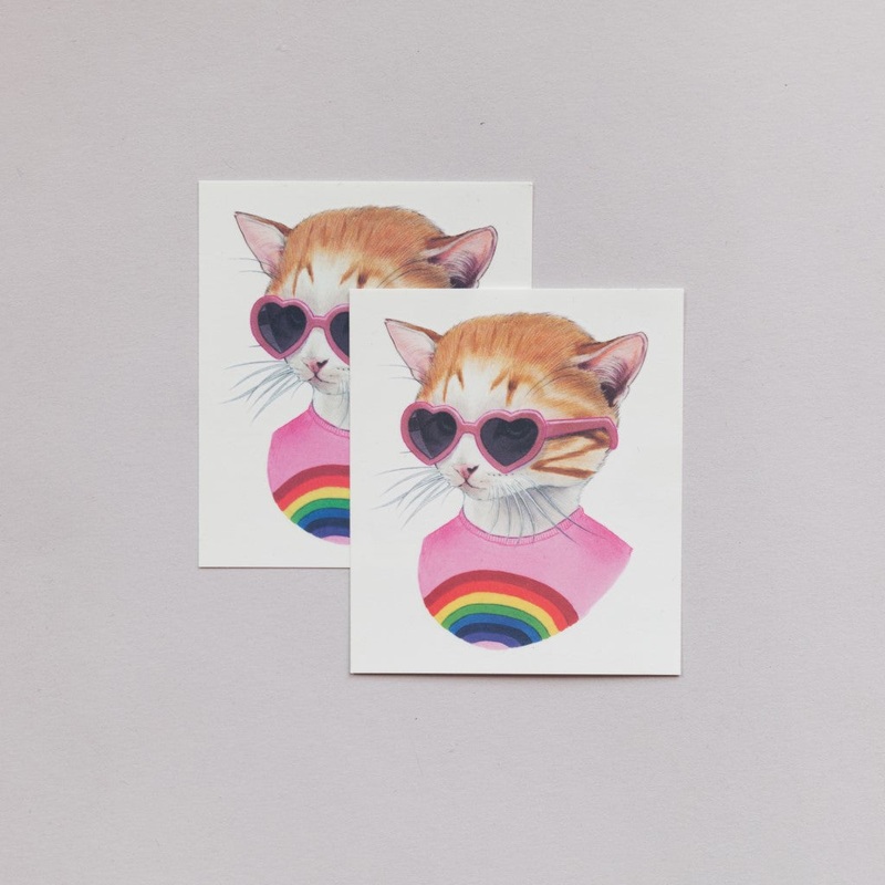 Temporary Tattoo Pair – Rainbow Kitten