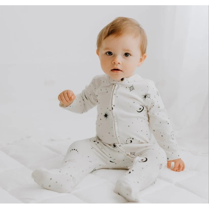 Organic Baby Zipper Footie – Celestial 0-3 months