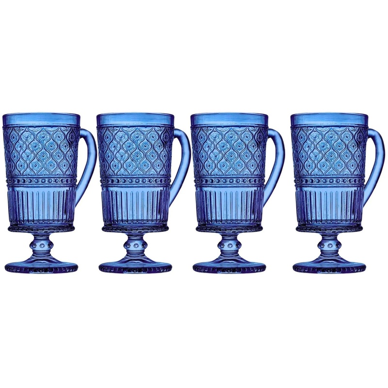 Set of 4 Claro Footed Coffee Mugs – Blue Crystal Drinkware, 12 oz Capacity