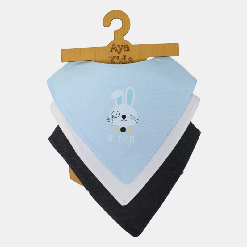 Unisex Baby Cotton Bib Set  “Mr. Rabbit” (Pack of 3, Scarf Style)