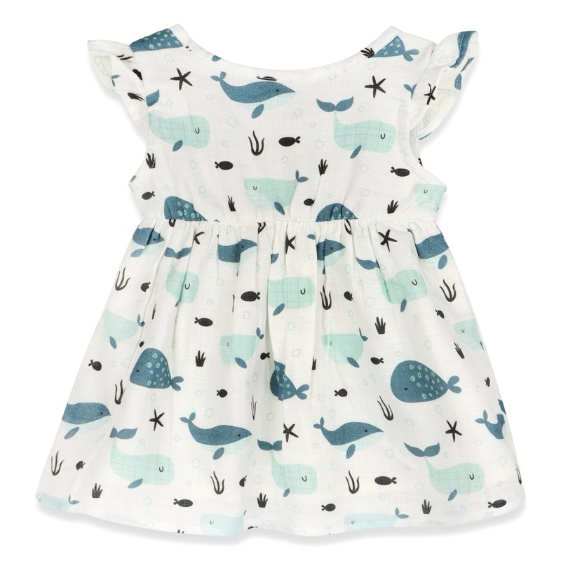 Whales Organic Muslin Dress + Bloomer Set 3-6 months