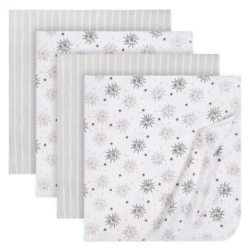 4-Pack Grey Star Baby Neutral Receiving Blankets