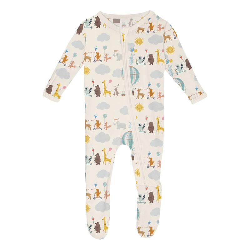 Kickee Pants Footie 2 Way Zipper – Natural Animal Parade