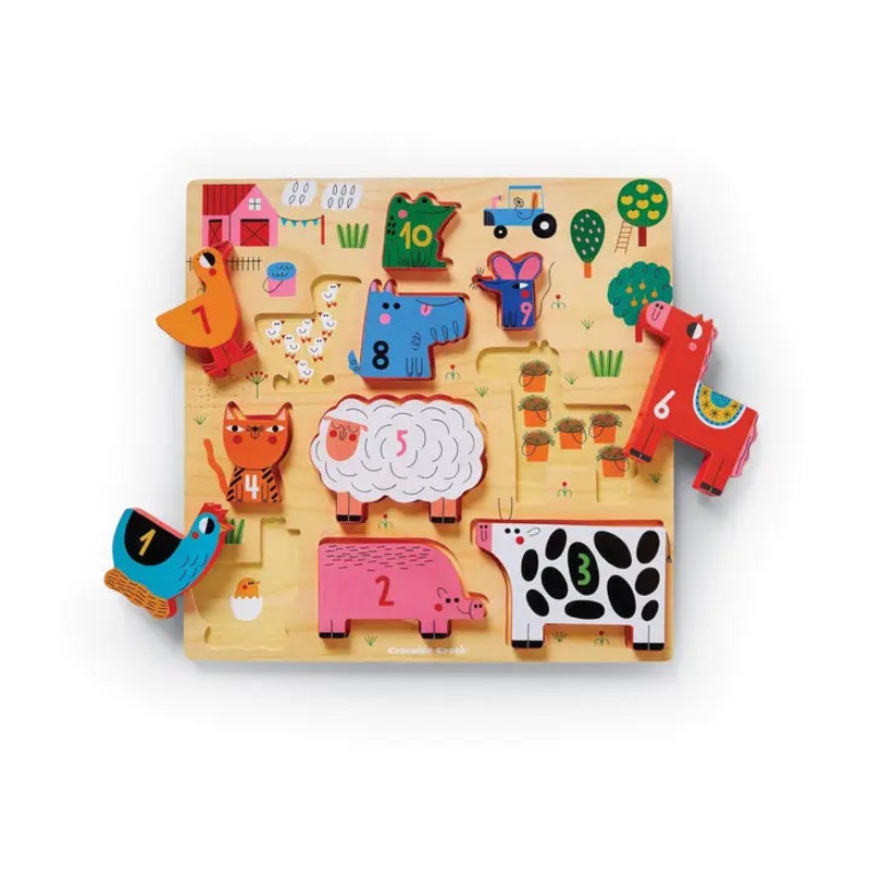 10-Piece Stacking Wood Puzzle – 123 Barnyard