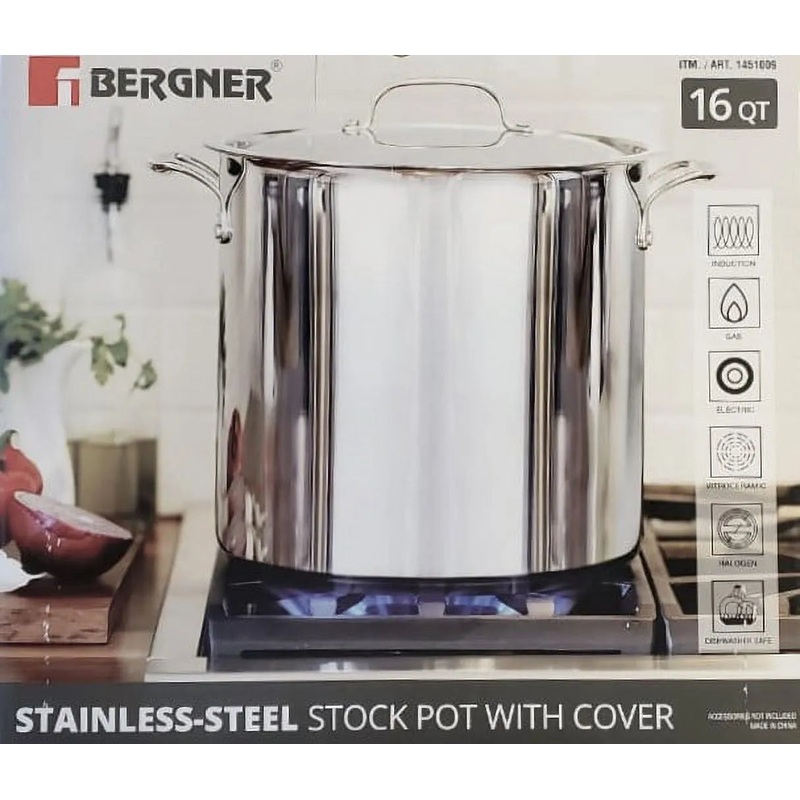 16Qt Stainless Steel Stock Pot with Cover