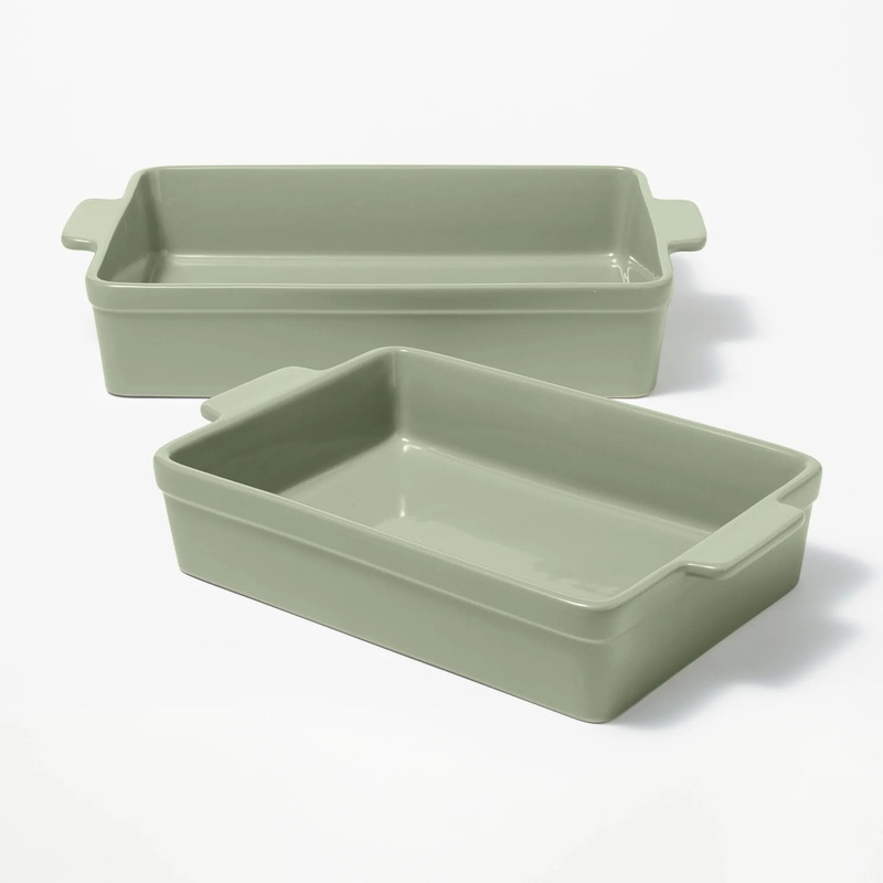 2pc Stoneware Rectangle Baking Dish Set Sage Green (See Description)